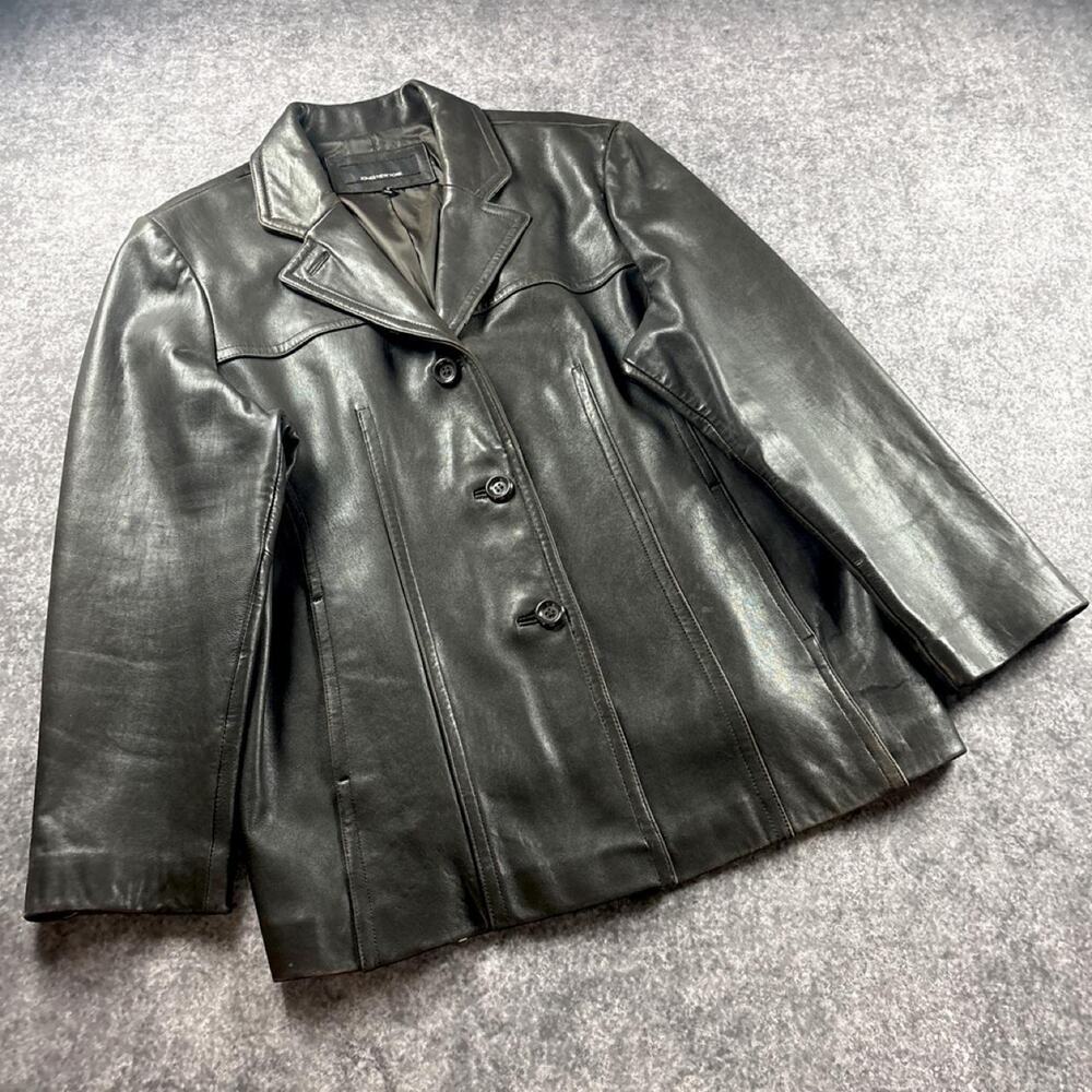 Jones New York Women’s 2X Genuine Leather Blazer Jacket Black Brown